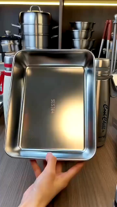 Hộp đựng thức ăn inox 304 size lớn có nắp đậy chống gỉ kt 20cmx25cmx6cm