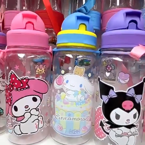 [🇵🇭 Stock&COD] Sanrio Water Cup Kuromi 350ML Leakproof Large Capacity Water Bottle with Straw and Sling Gift for Kids girl boy