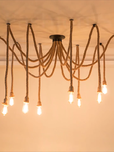 SOLO Vintage Hemp Rope Ceiling Light Chandelier Kitchen Bar Industrial Decor Lamp Multi-head Retro Hanging LED Lights