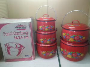 Panci gantung Deluxe Susun 5 (Merah Kembang.) (16 18 20 22 24.) / Timbangan / Enamel