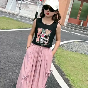 Beryl kids🌸กางเกงขายาวเด็กผู้หญิง🎀กางเกงโบว์น่ารัก ลำลอง ทรงหลวม สไตล์เกาหลี อินเทรนด์ งานดี ใส่สบาย ฤดูร้อน