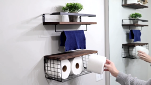 3 in1 Adjustable Hanging Bathroom Shelf Organizer with Bath Towel Rack Home Wooden Durable Wall Mounted Kitchen Racks Organizer