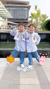 Dungdungkids Setelan Anak Azeela Katun Salur Vest Jeans 3 - 11 Tahun