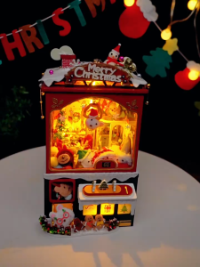 Christmas Claw Machine Toys Crane TH45 with Light/Music Box DIY Miniature Doll House