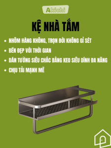 Kệ nhà tắm AKICHI treo tường bằng keo không cần khoan chất liệu nhôm hàng không cao cấp chống gỉ