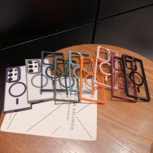 ส่งจากไทย24ชม💕ใช้ดี💕เคสโทรศัพท์ Magsafe ที่ใส่ขาตั้งกล้องโลหะสำหรับ Samsung Galaxy S24 S23 S24พิเศษ S22 S22 S21 S23พิเศษ FE S24PlusTransparent PC กลับ + ฝาแข็งกรอบ TPU