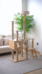 Cat Tree Cat Climbing Frame Solid Wood 170cm Formaldehyde Free Scratch Plat Triple Layer
