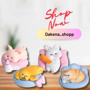 DAKENA - Ornamen Miniatur Tidur Multi Motif 4 Hewan Bermotif Tidur / DEKORASI PAJANGAN / TOPPER CAKE