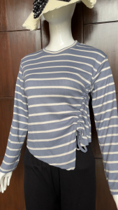 Top Blouse Salur Serut Depan / Atasan Wanita Lengan Panjang