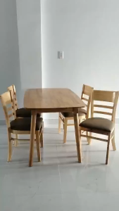 Bộ bàn ăn gỗ cau su tự nhiên bàn ăn 4 ghế chân vuông chân tròn - Bảo hành 12 tháng