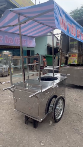 Xe bán hủ tiếu gõ 1m2x80  có mái bạt che và bộ trụng hủ tiếu
