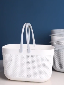 Portable Bath Basket Plastic Toiletry Storage Basket With Handles Bathroom Sundries Organizer Bin