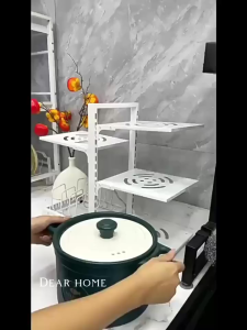 ชั้นวางหม้อ 2-7 ชั้น ปรับได้  ชั้นวางของในครัว วัสดุเหล็กกล้าคาร์บอน ปรับได้ ไซน์สแน็ปอินเพื่อให้เก็บหม้อและก