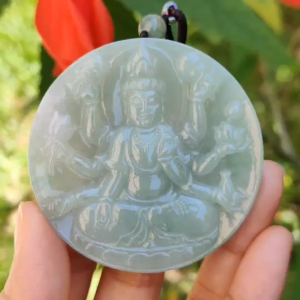 Light Green Natural Type A Jadeite Pendant Necklace crafted as Thousand Hands Guanyin with certificate weigh 48.82 grams 57.6 * 57.6 * 7.2 mmsymbols of Eliminate obstacles and resolve all disasters peace and auspiciousness for daily wear (pendant43)