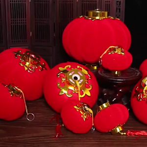 Lampion Imlek Gantung Dekorasi Musim Tahun Baru Bulat Beludru Dekorasi Hiasan Chinese New Year