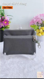 Dompet Mini 2 Ruang Seri Polos Souvenir Mini Pouch Dompet Kartu Emas Gantungan Kunci