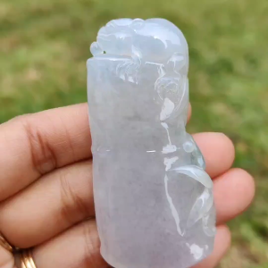 Semi Icy Lavender with green Natural Type A Jadeite Jade crafted with Bamboo and lizard as Pendant certificate weigh 43.34 grams measurement 64.3 * 30.5 * 10 mm (pendant196)