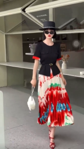 Set CV Đầm Dập Ly Sang Trọng - Glady G370 - Đầm Xòe Dáng Dài Phối Hoạ Tiết Cao Cấp