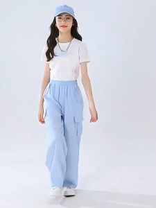 Kids Pants for Girls Silk Anti-mosquito Multi-pocket Wide-leg Pants Cargo Pants Causal Baggy Pants New Girls Pants Loose Pants Summer Pants for Teens Girls