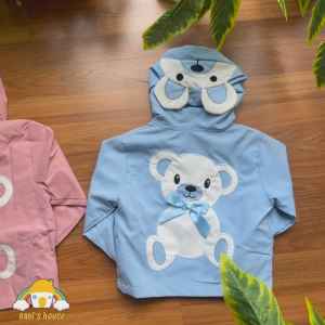 Áo khoác gió trẻ em 2 lớp có nón phối màu chất liệu dù cotton thiết kế chống nắng mưa nhẹ cho bé đi học áo gấu dâu hoạt hình Disney