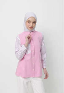 MFMW Viny Atasan Kemeja Pink Motif Salur: Pilihan Ideal untuk Acara Formal & Non-Formal