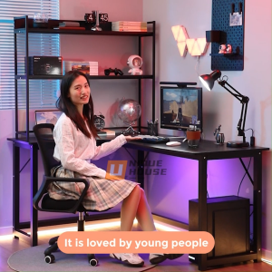 Computer Table L Shape Table White Study Table With CPU Holder Carbon Fiber Surface Multipurpose Table Meja PC Meja Komputer Meja Belajar