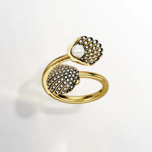 💖Swarovski💖(New) Idyllia Shell Diamond Pearl Open Ring S925 Sterling Silver Womens Fashion Ring Hypoallergenic Non-allergenic Valentines Day Gift Birthday Gift for Girlfriend Bestie