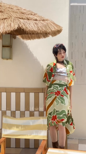 Sue.loveseveryday Coco 100% Cotton Crop Shirt - เสื้อครอปเชิ้ตลายต้นมะพร้าว (3 ช่องเวลา)