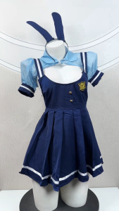 LINA GIRL ชุดตำรวจหญิง ชุดคอสเพลย์ ชุดเซ็กซี่ 🌟 เสื้อเว้าอกเปลือยหลัง แขนสั้นขอบลายทาง LN-1252