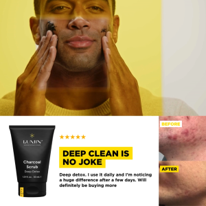LUMIN | Charcoal Scrub Deep Detox for Men - Charcoal Face Exfoliator Refreshes & Rejuvenates Skin