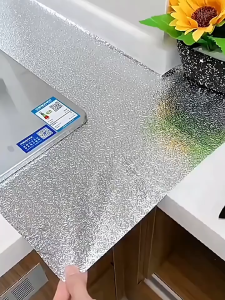 10m*60cm thickened heat-resistant tin foil kitchen waterproof and oilproof self-adhesive stickers kitchen countertops aluminium foil high temperature resistant grease stickers PVC marble glossy granite design kitchen decorative wall stickers
