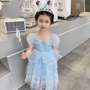 2-9 Tahun Gaun Bola Pesta Ulang Tahun Kostum Cosplay Fantasi Elsa Gadis Gaun Panjang