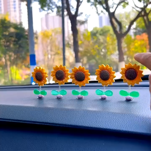 Set 5 Hoa Hướng Dương Và 5 Bông Hoa 5 Cánh Lắc Đầu Dễ Thương Trang Trí Xe Hơi trang trí taplo xe ô tô