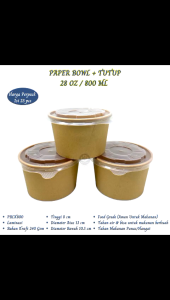 Paper Bowl ukuran 800 Ml Plus Tutup Mangkok Kertas (Isi 25 Pcs-PBLK800)