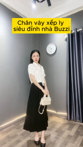 Chân váy xếp ly dài 85 chất Vitex Hàn sang chảnh sành điệu M235