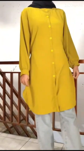 Long Dress Kemeja Tunik Shakila Bottega Lengan Panjang Jumbo