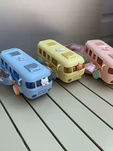 [SG stocks] BPA Free Tritan Cute bus kids water bottle with strap cartoon with straws leakproof for outdoor