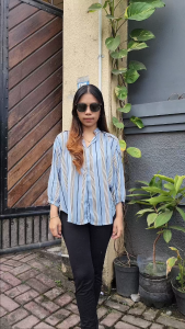 Kemeja Blouse Jumbo Strip Salur Wanita