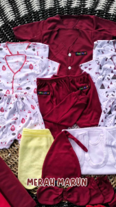 Well Baby - 26 Pcs Set Baju Bayi Baru Lahir Newborn Set Lengkap 0-3 Bulan Seri Marun Motif