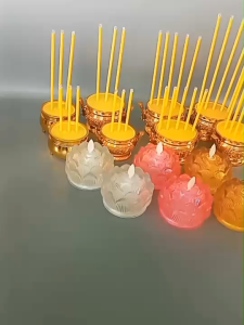 ชุดธูปเทียน ชุดเทียนดอกบัวแก้วพร้อมธูป 3 ดอกแบบธูปสั้นธูปยาว รุ่นใส่ถ่าน No.3527 3587 3414