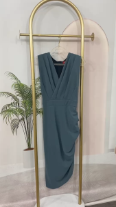 [นัดกับณัฐ] ชุดเดรสยาวจีบข้างสีแดง เดรสทำงาน เดรสออกงาน