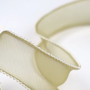 4CM 4.5M PEARL FISHTAIL Ribbon Riben Gift Satin Flower Bouquet Happy Birthday Bunga Hadiah 珍珠鱼尾纱丝带