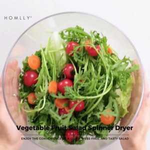 Homlly Press Pump 3 in 1 Multi-Use Vegetable Fruit Salad Spinner Dryer Serve Bowl