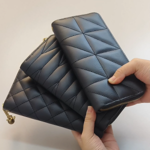 Azgalery D83: Dompet Panjang Wanita Bertali Pendek Resleting & Tempat Penyimpanan Uang Kartu Koin Multifungsi