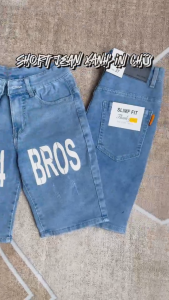 Quần short jean nam XANH rách nhẹ in chữ chất jean co giãn dễ vận động vừa form tôn dáng giá rẻ