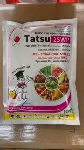 Thuốc trừ bệnh cây trồng Tatsu 25WP  Bột Xanh Gói 500gr Thành phần Metalaxyl 250g/kgkhô vằn lem lép hạt đạo ôn/ lúa chết cây con/lạc phấn trắng/hoa hồng phấn trắng( Mộc Farm