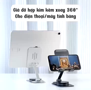 Giá đỡ xoay 360 độ bằng kim loại để bàn dùng cho điện thoại máy tính bảng mini hợp kim nhôm cực chắc chắn ( Siêu Bền )