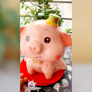Lợn thiên thần mũ gốm sứ heo đất tiết kiệm ống đựng tiền