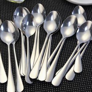 12/24Pcs Thickened Stainless Steel Korean Spoon Round Head Large Spoon Soup Spoon Restaurant Dinner Spoons Rice Dessert Spoon Kitchen Flatware