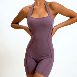Bộ Tập Thể Thao Yoga Nữ CLT 8536 Jumpsuit Đùi Thun Poly Mềm Mịn Thoáng Mát Thiết Kế Dây Lưng Ngang Khoe Lưng Có Mút Lót Rời